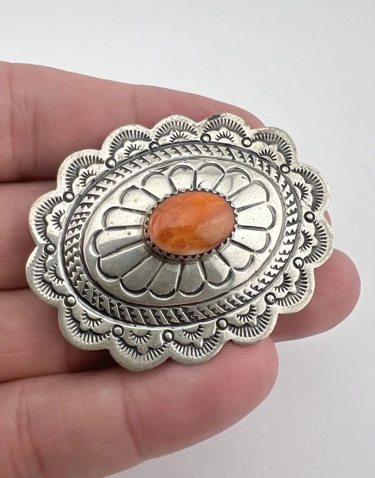 VTG NAVAJO STERLING SILVER SPINY OYSTER SHELL STAMPED WOMENS OVAL BELT BUCKLE 2" (1 of 2)