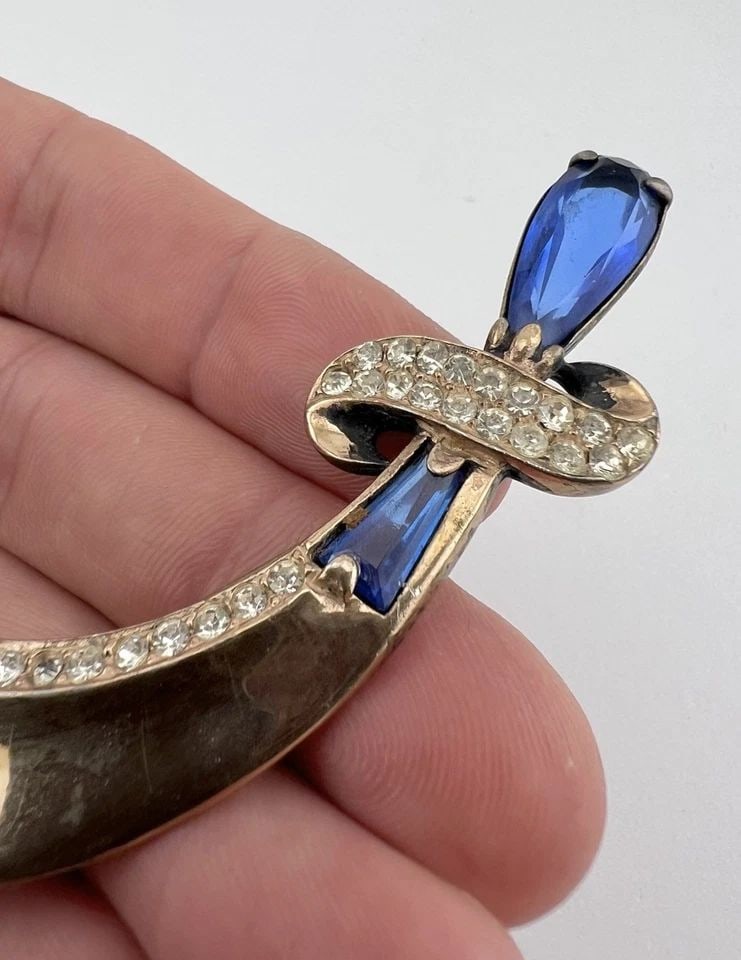 VINTAGE VERMEIL BLUE RHINESTONE MOGUL SWORD DAGGER PIN BROOCH 3 1/8" (1 of 2)