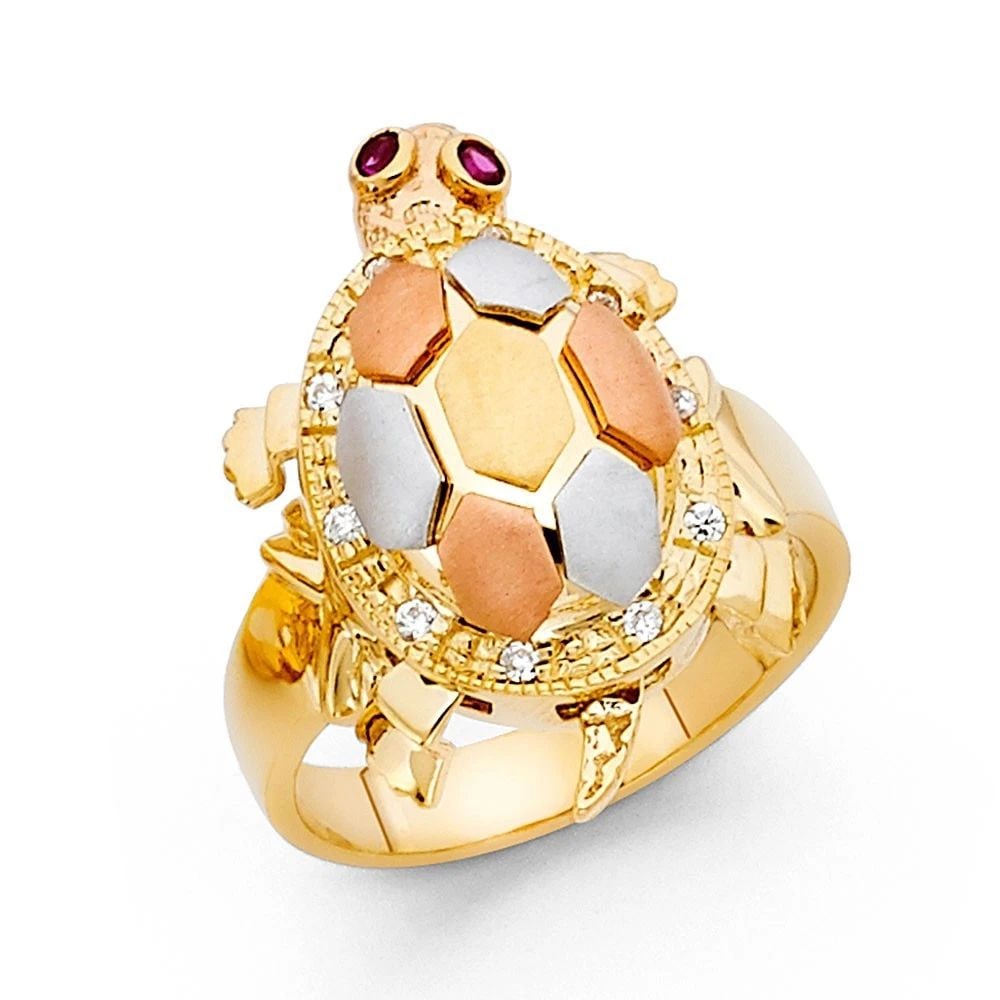 NEW 14K TRI COLOR GOLD FANCY TURTLE RING - SIZE 7 (1 of 2)