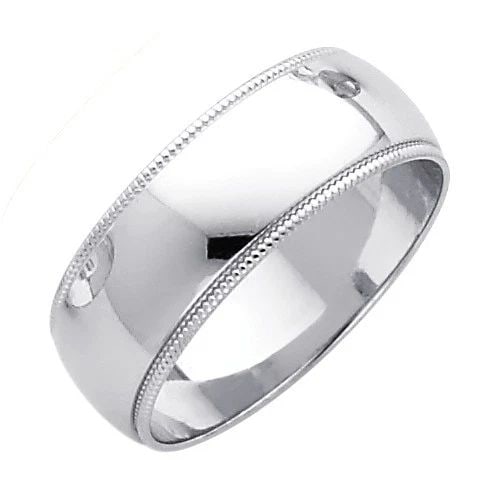 NEW 14K WHITE GOLD 7MM MILGRAIN WEDDING BAND - SIZE 5-12 (1 of 2)