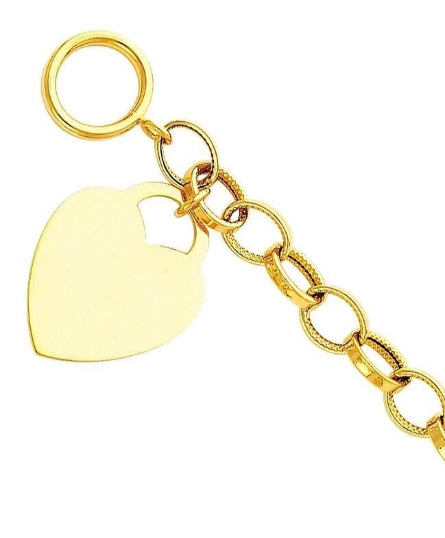 NEW 14K YELLOW GOLD LIGHT HOLLOW BRACELET WITH HEART PENDANT (1 of 2)