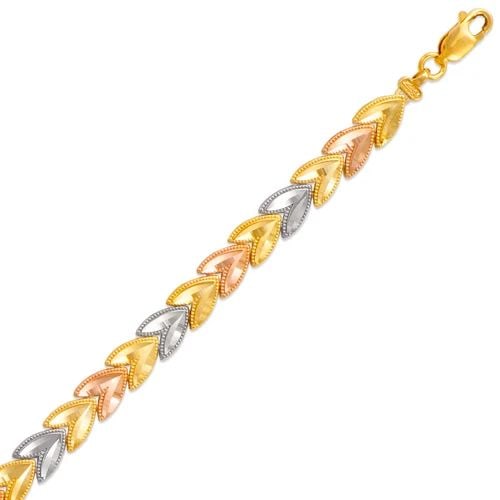 NEW 14K TRICOLOR GOLD FACETED DIAMOND CUT BRACELET: NEW 14K TRICOLOR GOLD FACETED DIAMOND CUT BRACELET FACETED DIAMOND CUT BRACELET NEW 14K TRICOLOR GOLD LENGTH: 7" inch AVERAGE Apx WEIGHT: 6.9g