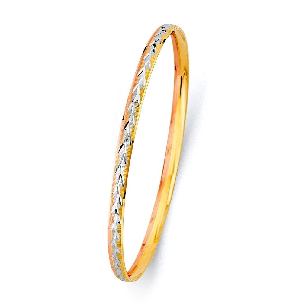 NEW 14K TRI COLOR GOLD 3.7MM CONCAVE HALF DOME SOLID BANGLE (1 of 2)