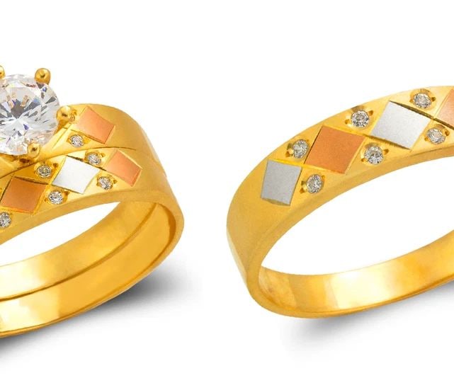 NEW 14K TRICOLOR GOLD TRICOLOR WEDDING TRIO RING SET (1 of 2)