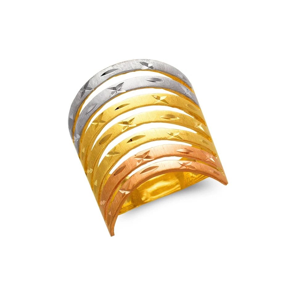 NEW 14K TRICOLOR GOLD LADIES TRICOLOR 7 LAYER BAND RING (1 of 1)