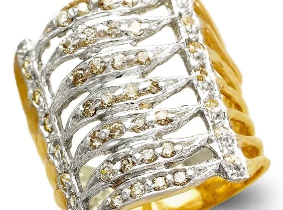 NEW 14K TWO TONE GOLD LADIES TWO TONE STACKED FASHION RING (1 of 2)