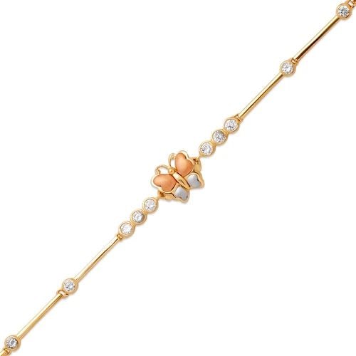 NEW 14K TRICOLOR GOLD FANCY BUTTERFLY BRACELET: NEW 14K TRICOLOR GOLD FANCY BUTTERFLY BRACELET FANCY BUTTERFLY BRACELET NEW 14K TRICOLOR GOLD LENGTH: 7" inch AVERAGE Apx WEIGHT: 6.8g