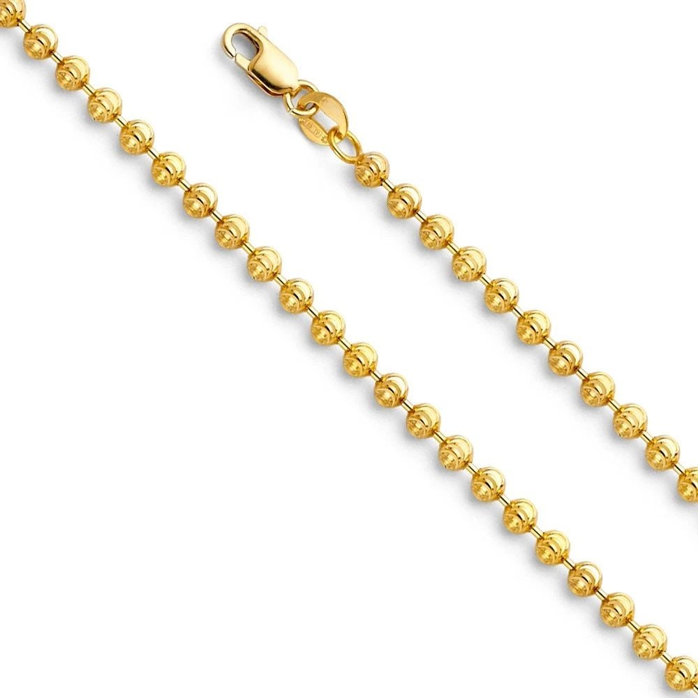 NEW 14K YELLOW GOLD 2MM MOON-CUT BEAD CHAIN: 14K YELLOW GOLD 2MM MOON-CUT BEAD CHAIN 2MM MOON-CUT BEAD CHAIN NEW 14K YELLOW GOLD WIDTH: 2mm AVERAGE Apx WEIGHT: 5g