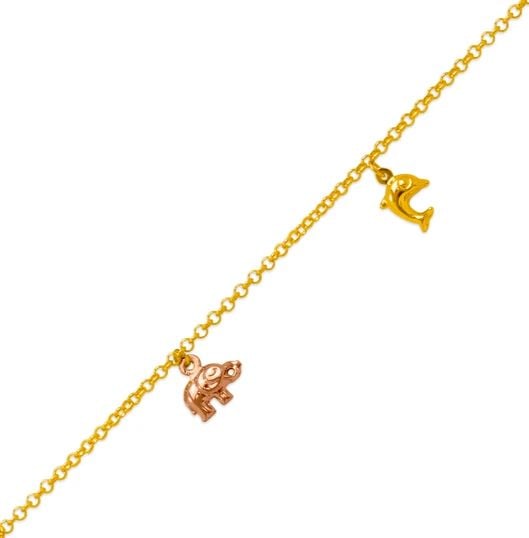 NEW 14K TRI COLOR GOLD ELEPHANT DOLPHIN BEAR CHARM ANKLET: NEW 14K TRI COLOR GOLD CHARM ANKLET 14K Tri color Gold Approx. 2.2mm Link Approx. 10mm Charm 10" Long High Polished/Diamond Cut Lobster Lock Weight: 4.6 Grams