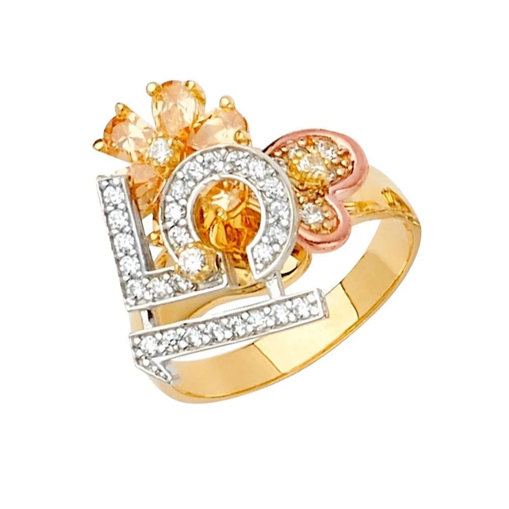 NEW 14K TRI COLOR GOLD 15 YEARS MOTION RING/HALF SET - SIZE 7 (1 of 2)