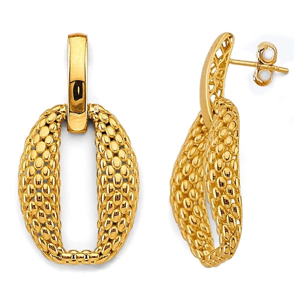 NEW 14K YELLOW GOLD HOLLOW MESH OVAL DESIGN EARRINGS (1 of 2)