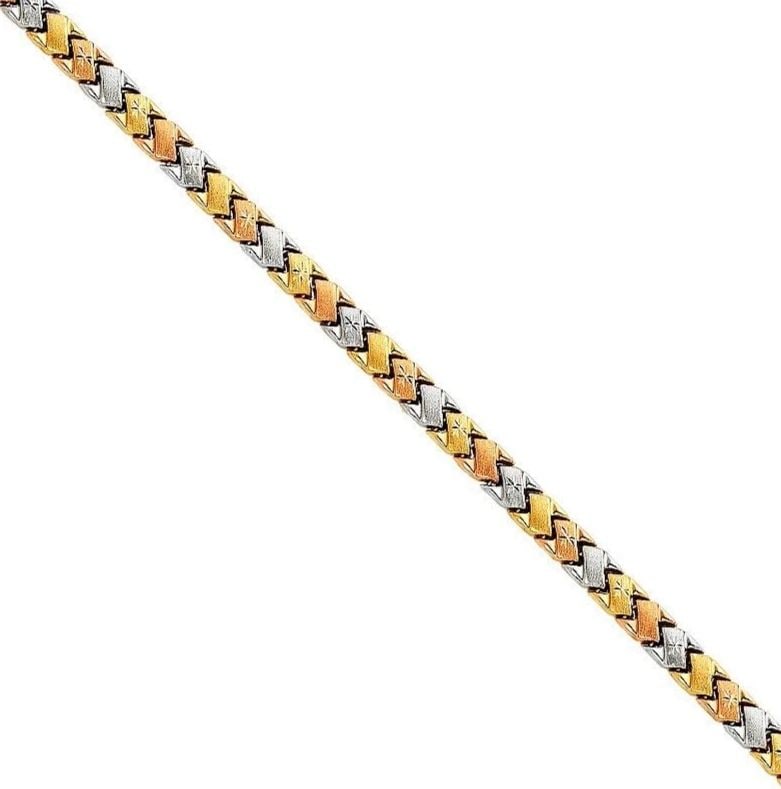 NEW 14K TRI COLOR GOLD LIGHT STAMPATO BRACELET: NEW 14K TRI COLOR GOLD LIGHT STAMPATO BRACELET LIGHT STAMPATO BRACELET NEW 14K TRI COLOR GOLD LENGTH - 7.25in Apx WEIGHT - 6.7g