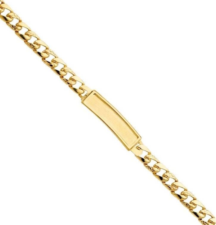 NEW 14K YELLOW GOLD STAMP NUGGET CURB LINK F BABY ID BRACELET: NEW 14K YELLOW GOLD STAMP NUGGET CUBAN LINK F BABY ID BRACELET STAMP NUGGET CUBAN LINK F BABY ID BRACELET NEW 14K YELLOW GOLD LENGTH - 6in Apx WEIGHT - 6.7g