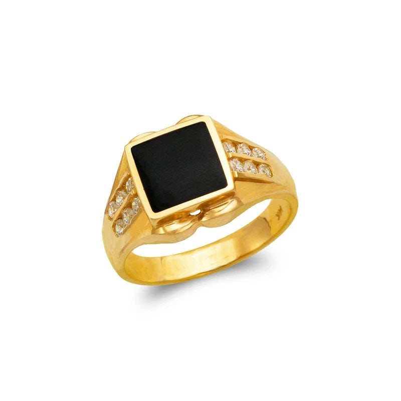 NEW 14K YELLOW GOLD MEN'S FULL CUT ONYX RING: NEW 14K YELLOW GOLD MEN'S FULL CUT ONYX RING MEN'S FULL CUT ONYX RING NEW 14K YELLOW GOLD SIZE Apx: 13mm Apx WEIGHT: 6.7g