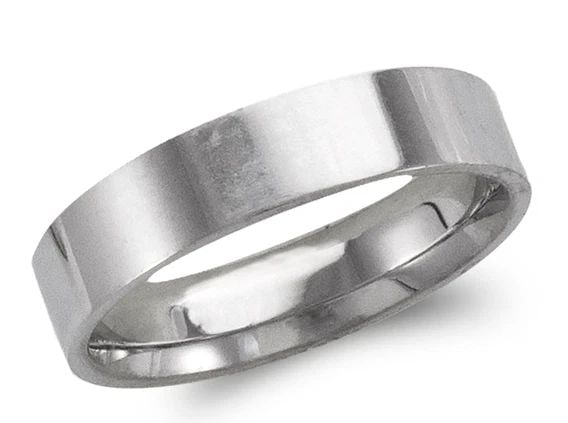 NEW 14K WHITE GOLD 5MM PLAIN WHITE FLAT WEDDING BAND: NEW 14K WHITE GOLD 5MM PLAIN WHITE FLAT WEDDING BAND 5MM PLAIN WHITE FLAT WEDDING BAND NEW 14K WHITE GOLD SIZE Apx: 5mm WEIGHT: 5.8g