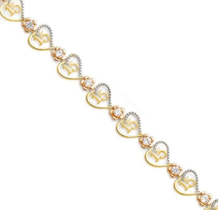 NEW 14K TRI COLOR GOLD 15 YEARS BRACELET (1 of 2)