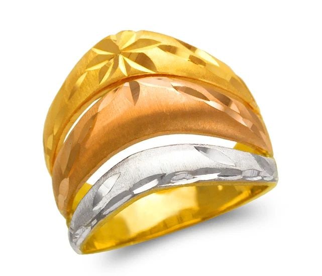 NEW 14K TRICOLOR GOLD LADIES TRICOLOR 3 LAYER BAND RING (1 of 2)