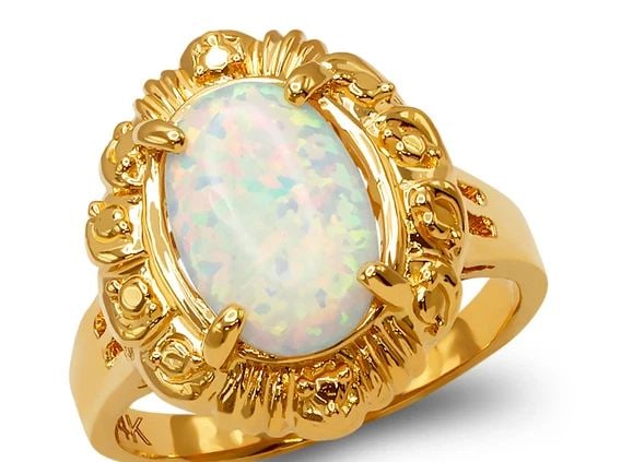 NEW 14K TWO TONE GOLD LADIES OPAL RING (1 of 2)