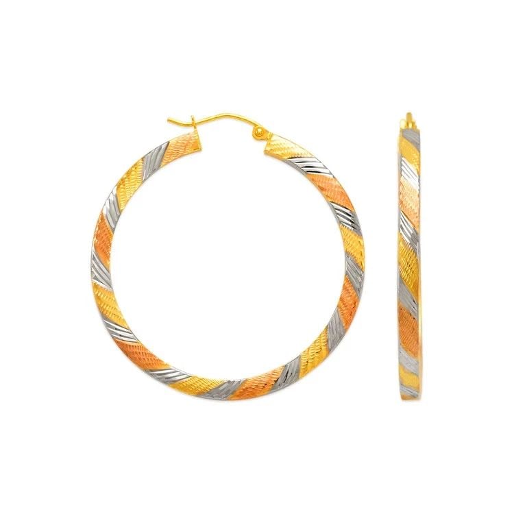 NEW 14K TRICOLOR GOLD 3MM SQUARE TUBE HOOP EARRINGS: NEW 14K TRICOLOR GOLD 3MM SQUARE TUBE HOOP EARRINGS 3MM SQUARE TUBE HOOP EARRINGS NEW 14K TRICOLOR GOLD Width: Approx. 3mm Apx WEIGHT: 1.9g