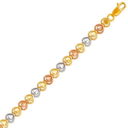 NEW 14K TRICOLOR GOLD FACETED DIAMOND CUT BRACELET: NEW 14K TRICOLOR GOLD FACETED DIAMOND CUT BRACELET FACETED DIAMOND CUT BRACELET NEW 14K TRICOLOR GOLD LENGTH: 7" inch AVERAGE Apx WEIGHT: 6.6g