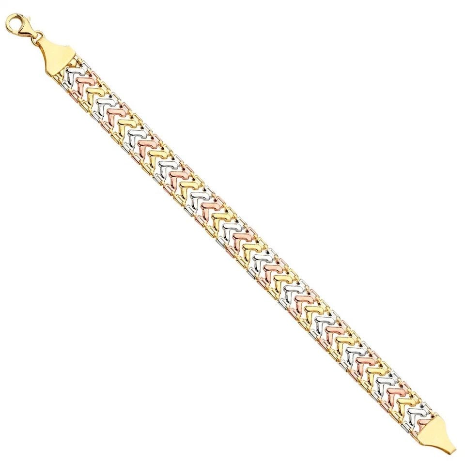 NEW 14K TRI COLOR GOLD FANCY BRACELET: NEW 14K TRI COLOR GOLD FANCY BRACELET FANCY BRACELET NEW 14K TRI COLOR GOLD LENGTH - 7.5in Apx WEIGHT - 6.5g