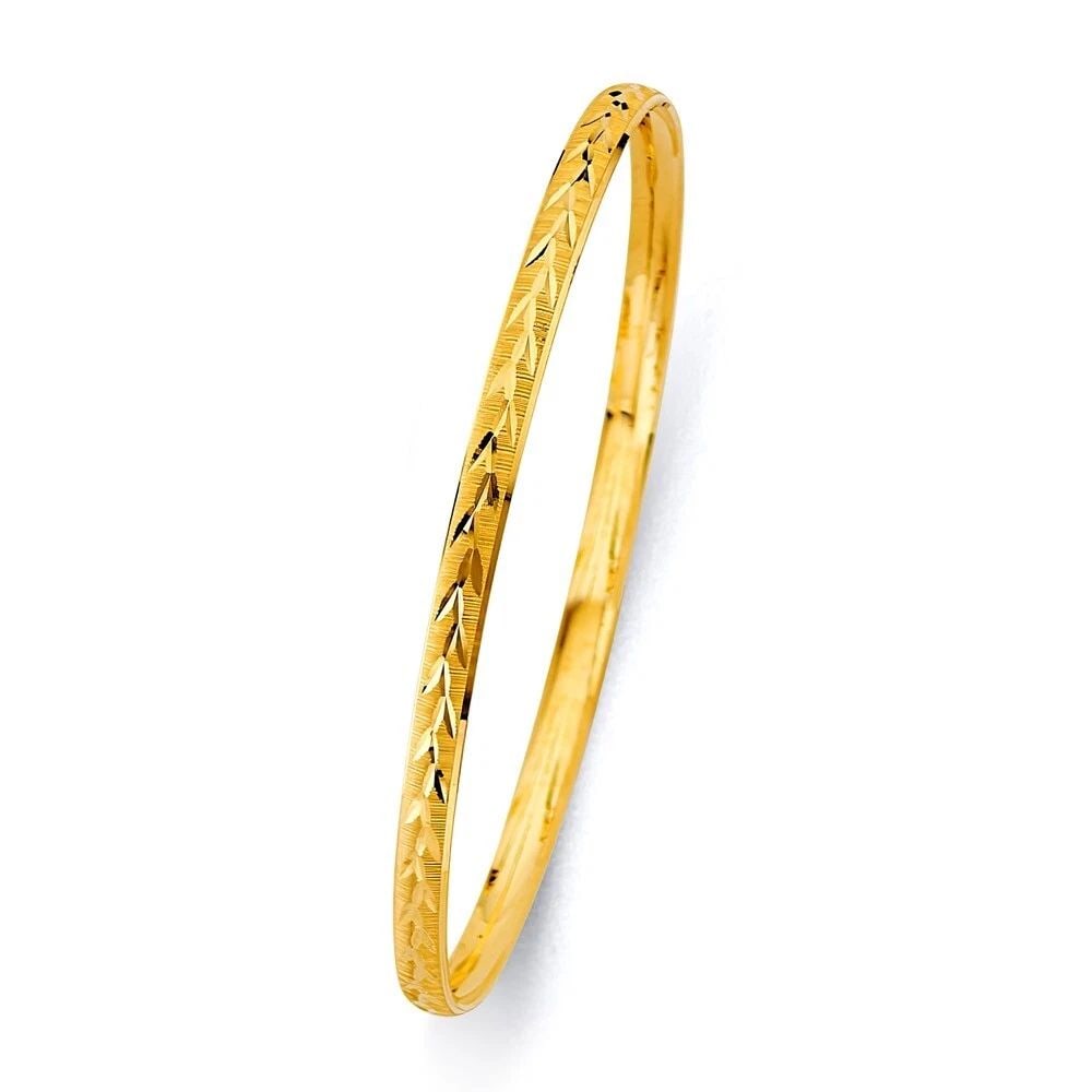 NEW 14K YELLOW GOLD 3.7mm CONCAVE HALF DOME SOLID BANGLE (1 of 1)