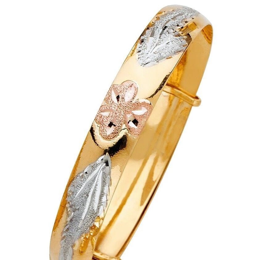 NEW 14K TRI COLOR GOLD ADJUSTABLE BANGLE (1 of 2)