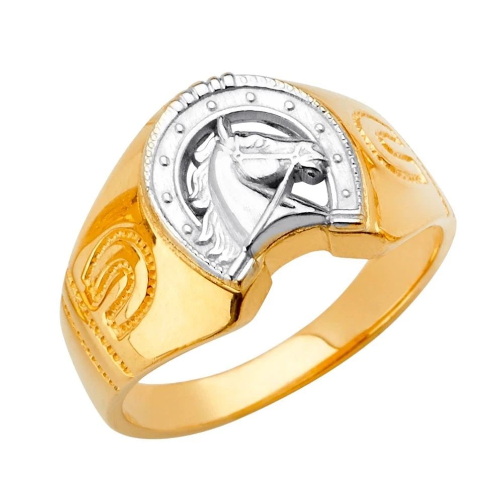 NEW 14K TWO TONE GOLD HORSE SHOE MEN'S RING - SIZE 10: NEW 14K TWO TONE GOLD HORSE SHOE MEN'S RING HORSE SHOE MEN'S RING NEW 14K TWO TONE GOLD WIDTH : WEIGHT : 6.4g
