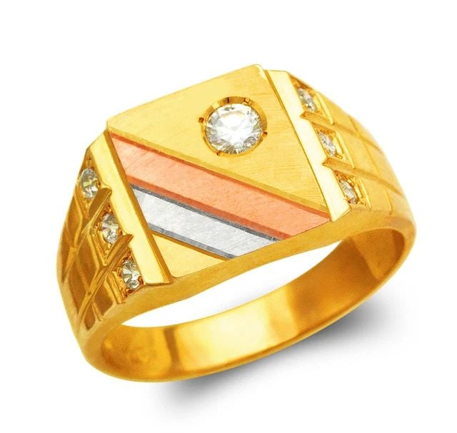 NEW 14K TRICOLOR GOLD MEN'S FANCY RING (1 of 2)