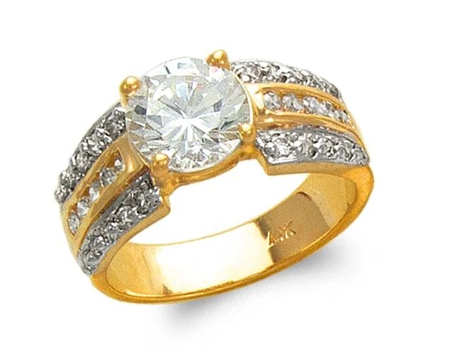 NEW 14K TWO TONE GOLD LADIES FASHION SOLITAIRE RING: NEW 14K TWO TONE GOLD LADIES FASHION SOLITAIRE RING LADIES FASHION SOLITAIRE RING NEW 14K TWO TONE GOLD Apx. WIDTH: 9mm Apx. WEIGHT: 6.3g