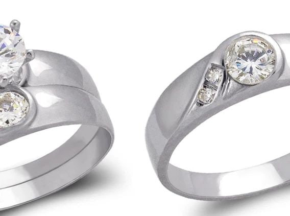 NEW 14K WHITE GOLD WHITE WEDDING TRIO RING SET (1 of 2)