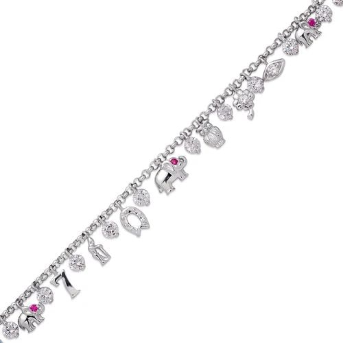NEW 14K WHITE GOLD FANCY CHARM BRACELET (1 of 2)