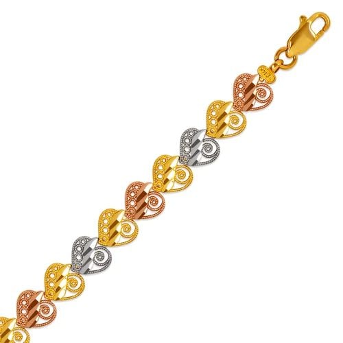 NEW 14K TRICOLOR GOLD FACETED DIAMOND CUT BRACELET: NEW 14K TRICOLOR GOLD FACETED DIAMOND CUT BRACELET FACETED DIAMOND CUT BRACELET NEW 14K TRICOLOR GOLD LENGTH: 7" inch AVERAGE Apx WEIGHT: 6.3g