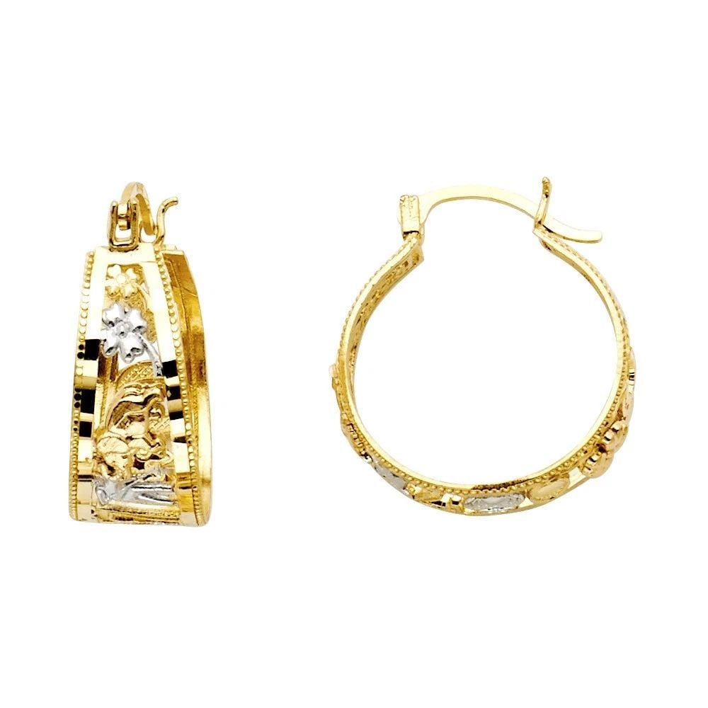 NEW 14K TWO TONE GOLD LUCKY HOOP EARRINGS (1 of 1)