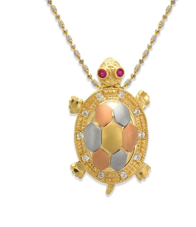 NEW 14K TRICOLOR GOLD MEDIUM FANCY TURTLE PENDANT (1 of 1)