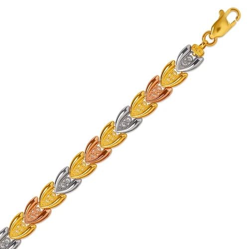 NEW 14K TRICOLOR GOLD FACETED DIAMOND CUT BRACELET: NEW 14K TRICOLOR GOLD FACETED DIAMOND CUT BRACELET FACETED DIAMOND CUT BRACELET NEW 14K TRICOLOR GOLD LENGTH: 7" inch AVERAGE Apx WEIGHT: 6.2g