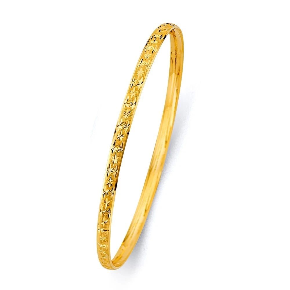NEW 14K YELLOW GOLD 3.7MM CONCAVE HALF DOME SOLID BANGLE: NEW 14K YELLOW GOLD 3.7MM CONCAVE HALF DOME SOLID BANGLE 3.7MM CONCAVE HALF DOME SOLID BANGLE NEW 14K YELLOW GOLD LENGTH - 7in Apx WEIGHT - 4.5g .