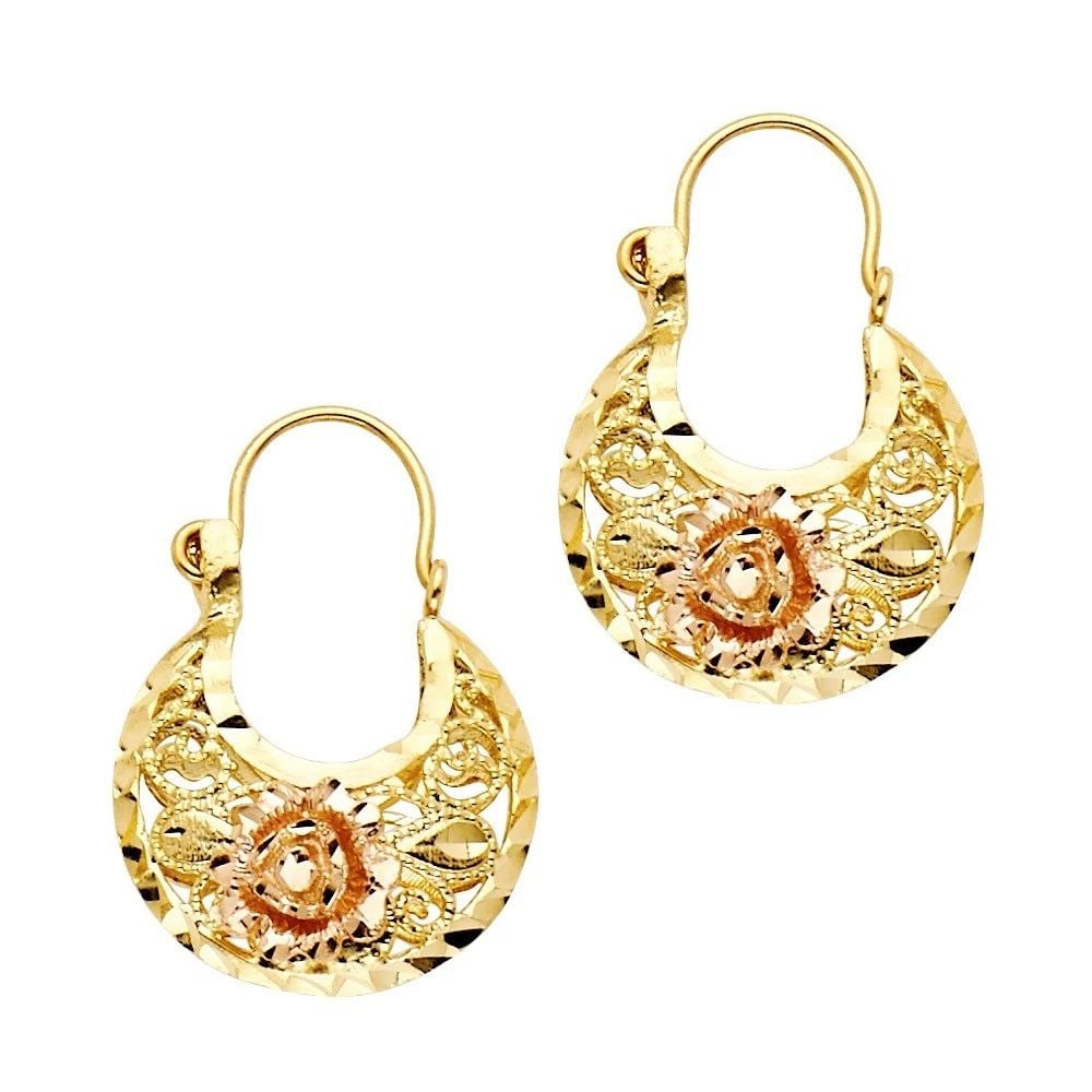 NEW 14K TWO TONE GOLD FLOWER BASKET EARRINGS (1 of 2)