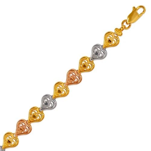 NEW 14K TRICOLOR GOLD FACETED DIAMOND CUT BRACELET: NEW 14K TRICOLOR GOLD FACETED DIAMOND CUT BRACELET FACETED DIAMOND CUT BRACELET NEW 14K TRICOLOR GOLD LENGTH: 7" inch AVERAGE Apx WEIGHT: 6.0g
