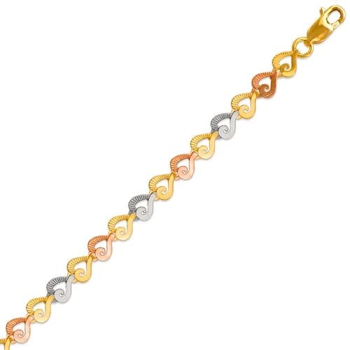 NEW 14K TRICOLOR GOLD FACETED DIAMOND CUT BRACELET: NEW 14K TRICOLOR GOLD FACETED DIAMOND CUT BRACELET FACETED DIAMOND CUT BRACELET NEW 14K TRICOLOR GOLD LENGTH: 7" inch AVERAGE Apx WEIGHT: 5.9g