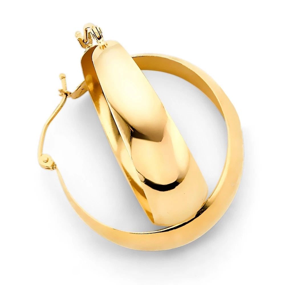 NEW 14K YELLOW GOLD GRADUATED PLAIN POLISH HOOP EARRINGS: NEW 14K YELLOW GOLD GRADUATED PLAIN POLISH HOOP EARRINGS GRADUATED PLAIN POLISH HOOP EARRINGS NEW 14K YELLOW GOLD HEIGHT - 30 mm WIDTH - 30 mm Apx WEIGHT - 4.5 g