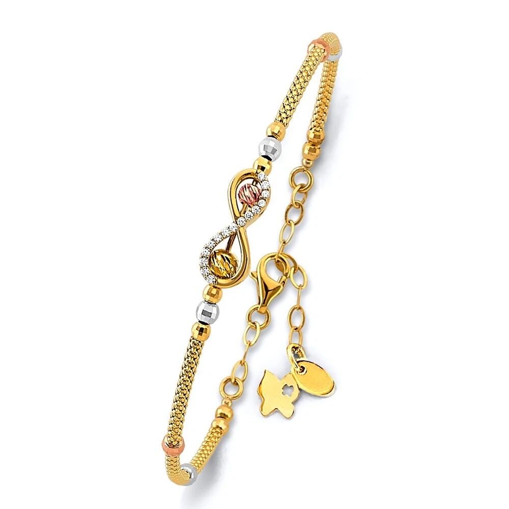 NEW 14K TRI COLOR GOLD FANCY ADJUST OVAL BANGLE WITH BALL (1 of 2)