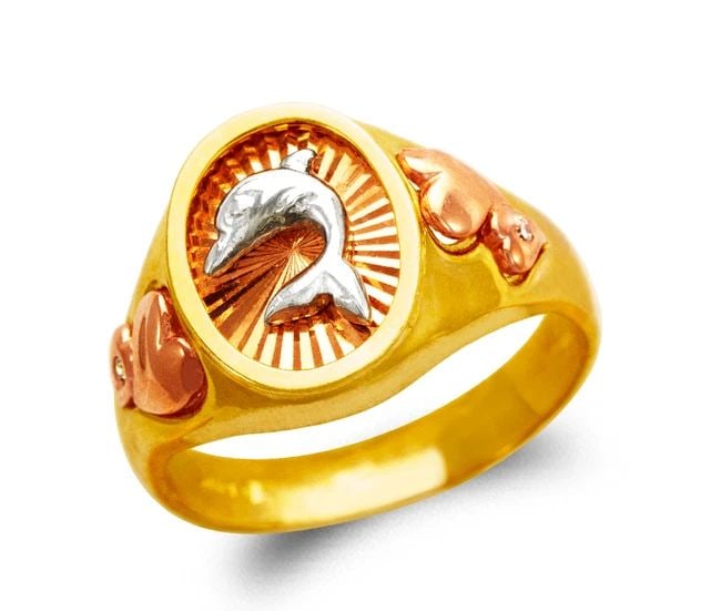 NEW 14K TRICOLOR GOLD LADIES DOLPHIN RING (1 of 2)