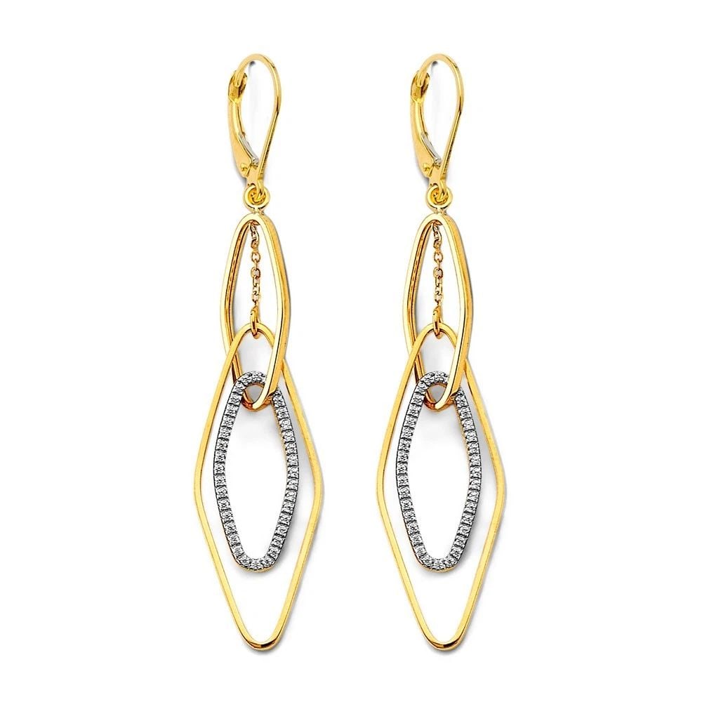 NEW 14K TWO TONE GOLD DANGLING LINK EARRINGS (1 of 2)