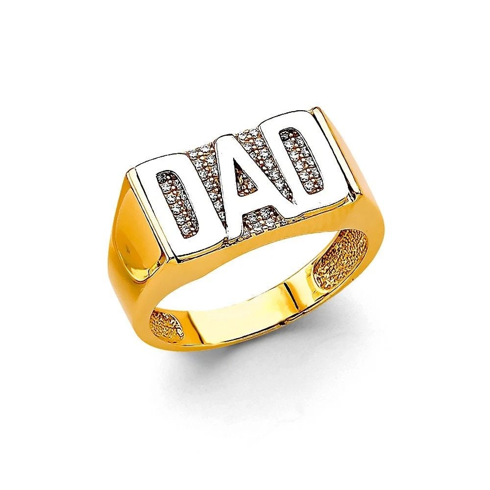 NEW 14K TWO TONE GOLD DAD MEN'S RING - SIZE 10: NEW 14K TWO TONE GOLD DAD MEN'S RING DAD MEN'S RING NEW 14K TWO TONE GOLD WIDTH : WEIGHT : 5.7g