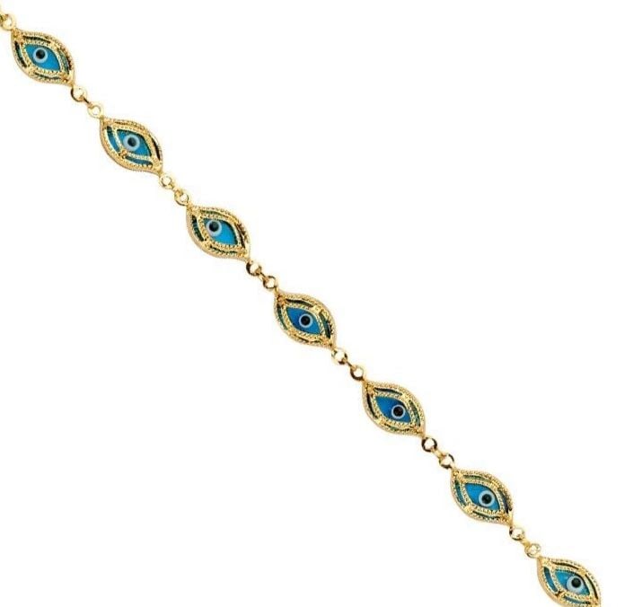 NEW 14K YELLOW GOLD BLUE EVIL EYE BRACELET: NEW 14K YELLOW GOLD BLUE EVIL EYE BRACELET BLUE EVIL EYE BRACELET NEW 14K YELLOW GOLD LENGTH - 7.5in Apx WEIGHT - 5.7g