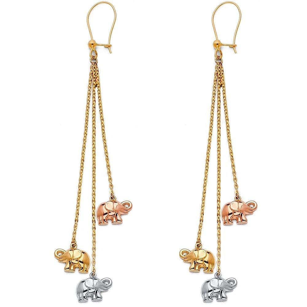 NEW 14K TRI COLOR GOLD HANGING EARRINGS: NEW 14K TRI COLOR GOLD HANGING EARRINGS HANGING EARRINGS NEW 14K TRI COLOR GOLD HEIGHT - 67 mm WIDTH - 9 mm Apx WEIGHT - 4.3 g