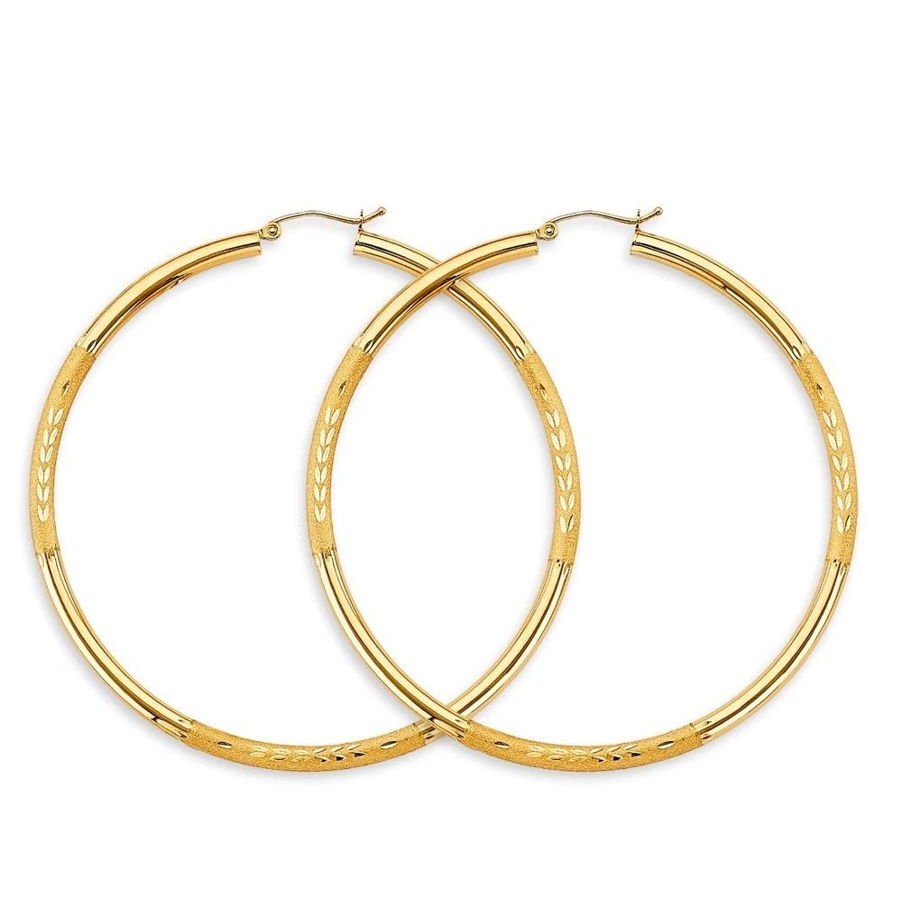 NEW 14K YELLOW GOLD 3MM BUDDED DC BIG ROUND TUBE HOOP EARRINGS (1 of 2)