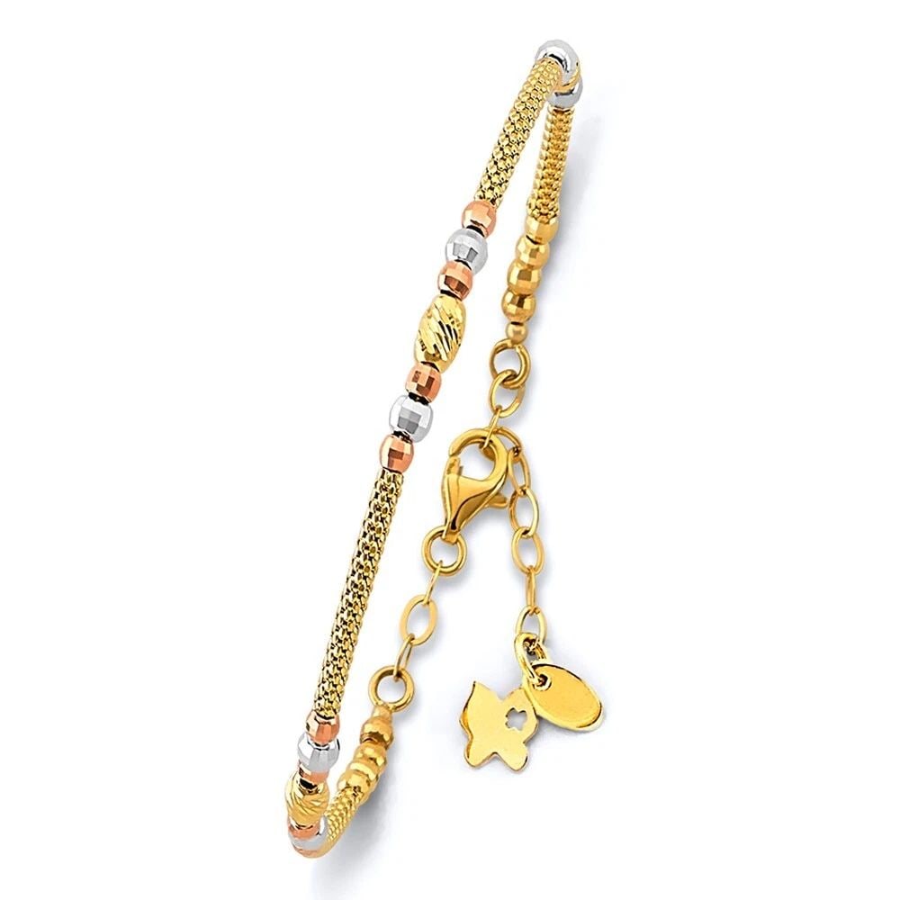 NEW 14K TRI COLOR GOLD FANCY ADJUST OVAL BANGLE (1 of 2)
