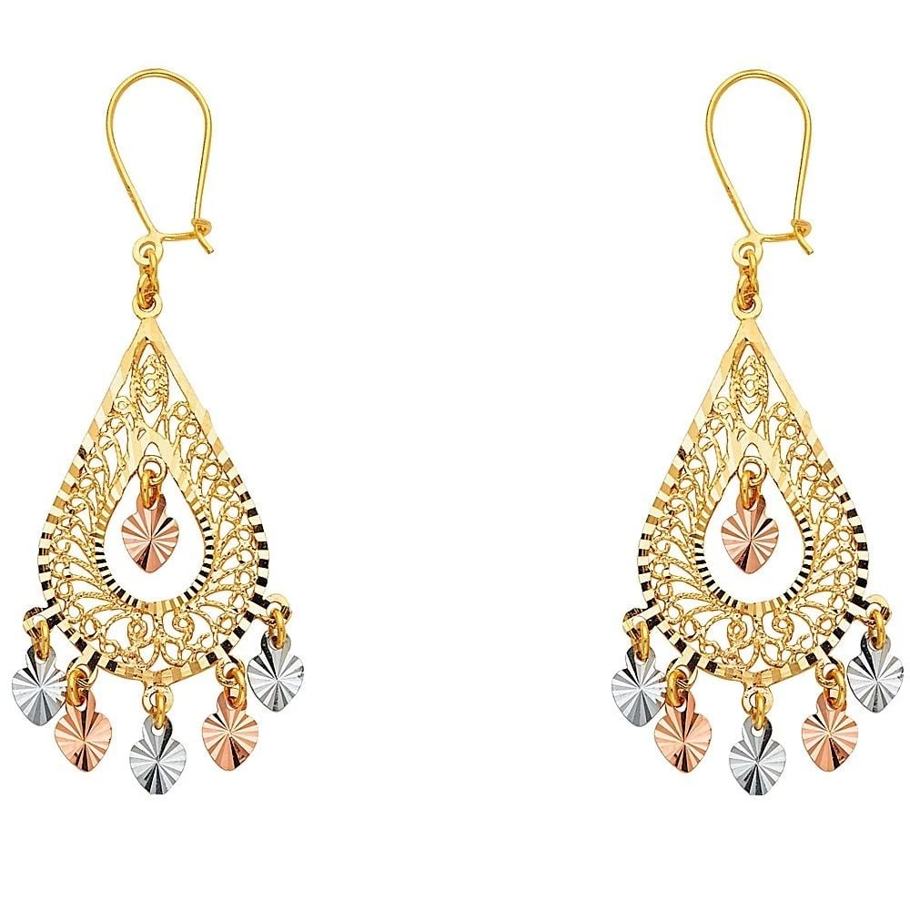 NEW 14K TRI COLOR GOLD DC CHANDELIER HANGING EARRINGS: NEW 14K TRI COLOR GOLD DC CHANDELIER HANGING EARRINGS DC CHANDELIER HANGING EARRINGS NEW 14K TRI COLOR GOLD HEIGHT - 41 mm WIDTH - 17 mm Apx WEIGHT - 4.3 g